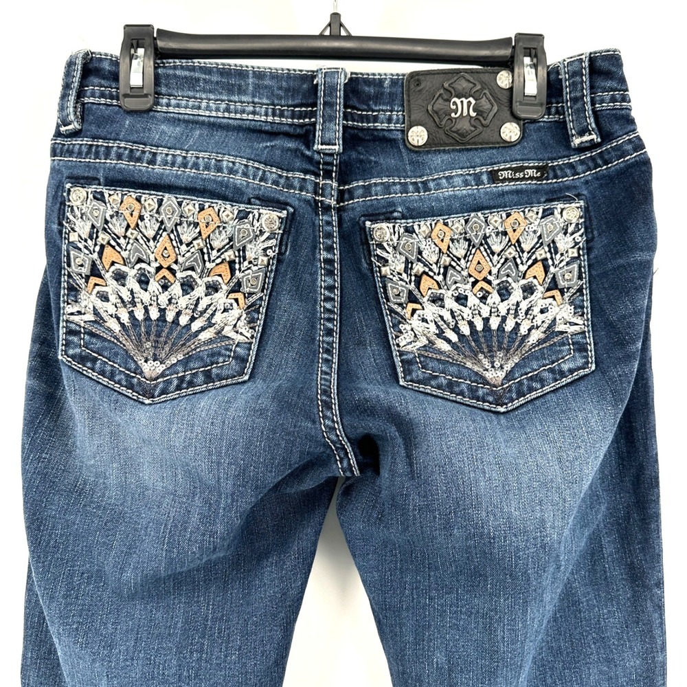 Miss Me Bootcut Jeans Women 30 Blue Dark Wash Embellished Mid Rise Y2K MP8774B - Picture 4 of 12